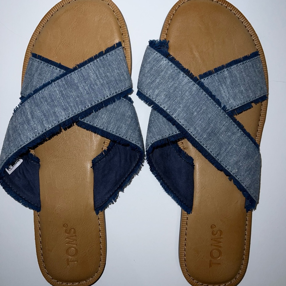 Toms Blue Slub Chambray Women's Viv Crossover Sandals Size 10